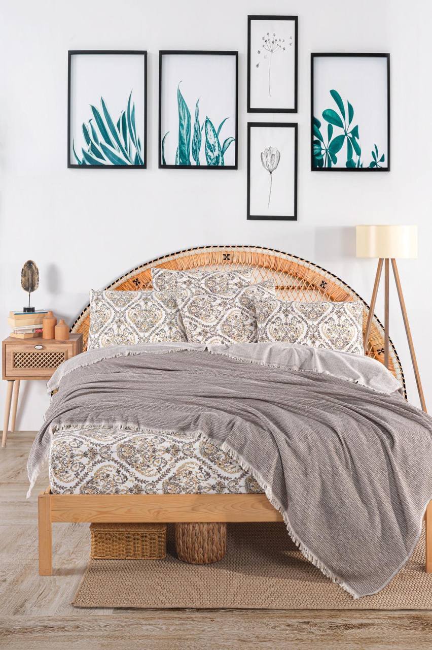 Oslo Pamuklu Çift Kişilik Lastikli Çarşaflı Pike Takımı