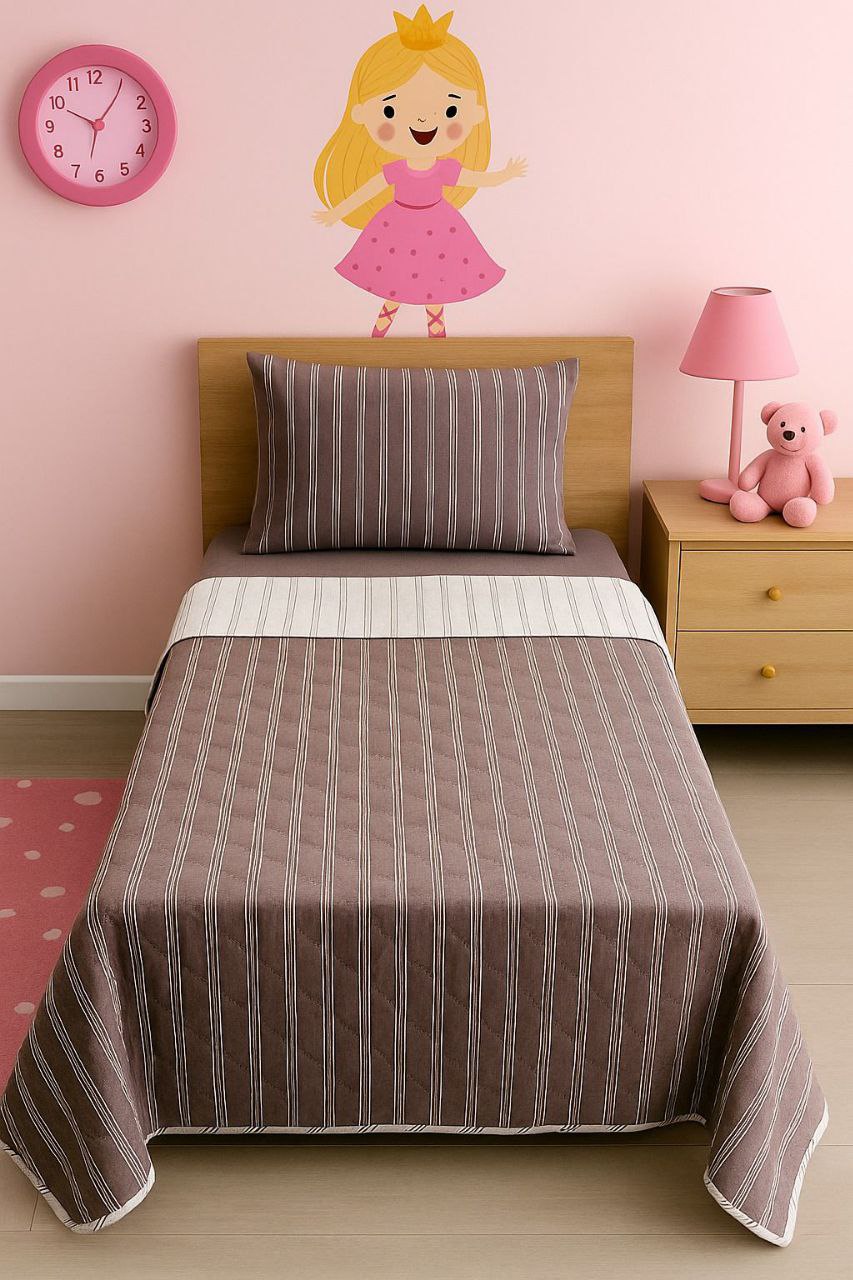 Tek Kişilik Kapitoneli Çift Taraflı Yatak Örtüsü Takımı Genç Çocuk Odası Yatak Örtüsü - NATUREL BORDO