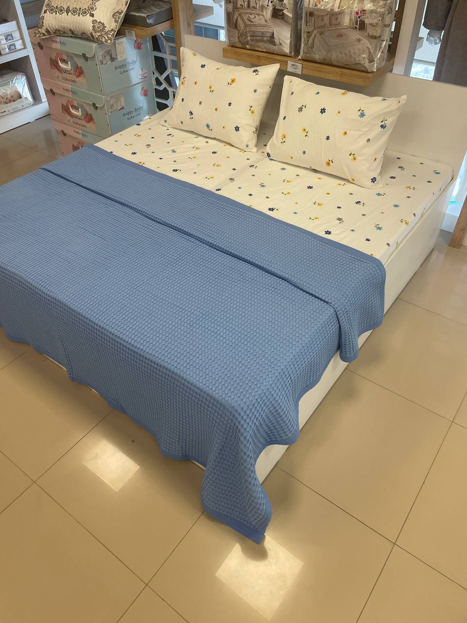 Çift Kişilik Battal Boy Havuzlu % 100 Pamuklu Pike Takımı - MAVİ