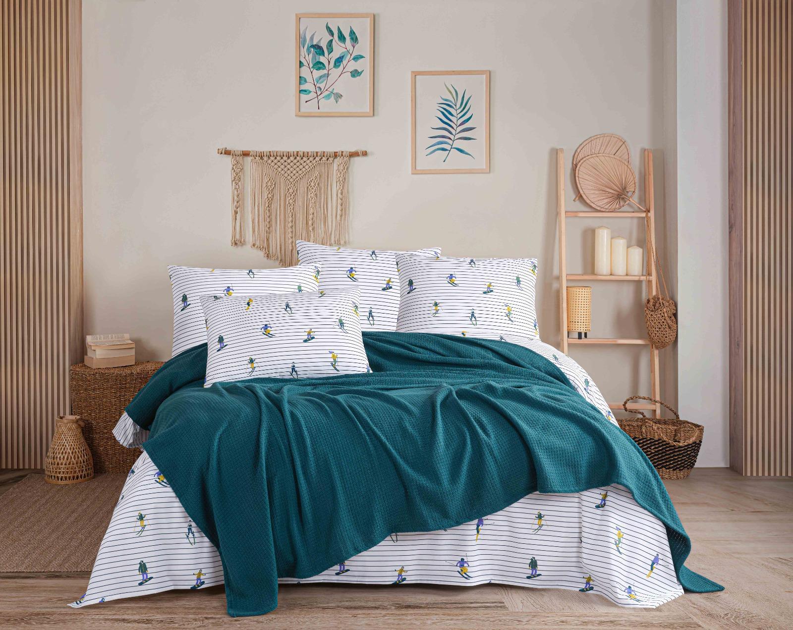 Tek Kişilik %100 Pamuk Pike Takımı - PETROL