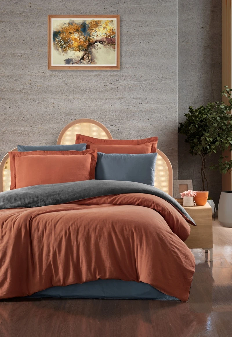 MÜSLİN SERİES ÇİFT KİŞİLİK NEVRESİM TAKIMI - KİREMİT