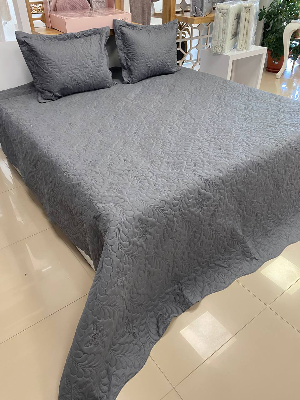Çift Kişilik Battal Boy  Yatak Örtüsü Takımı Antrasit