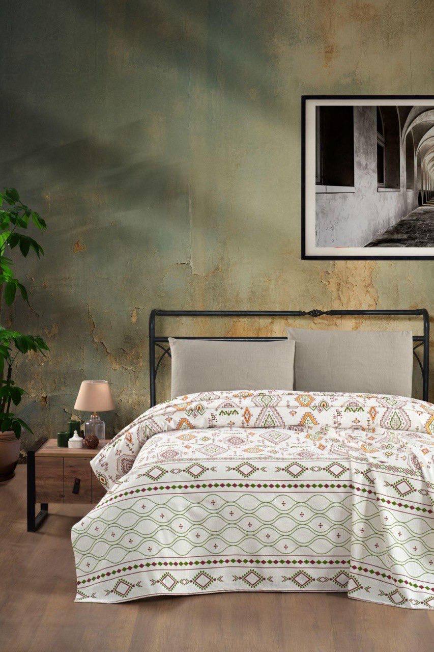 Çift Kişilik Pamuklu Baskılı Tek Pike - ANATOLİA BEJ