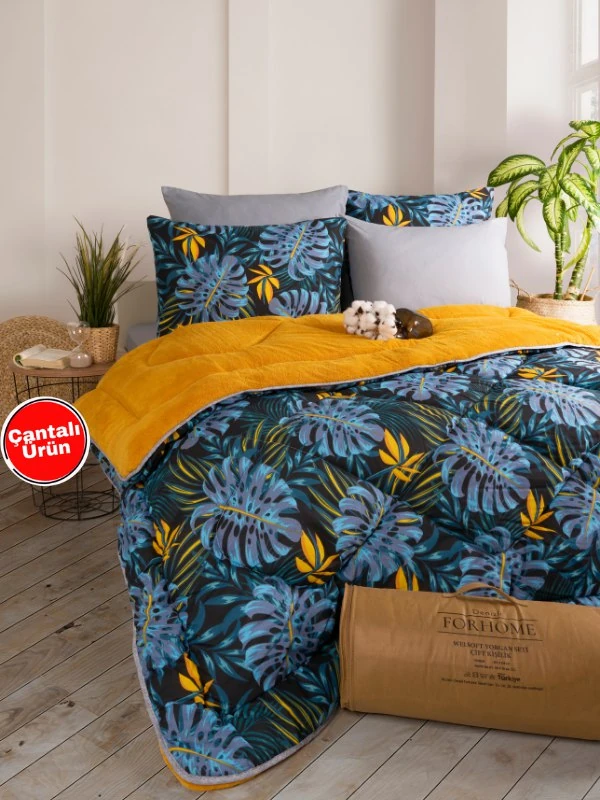 Çift Kişilik Uyku Seti Welsoft Uyku Seti  Çift Taraflı  Lüx Welsoft Yorgan ve  Battal Lastikli Çarşaflı - MONESTERA HARDAL