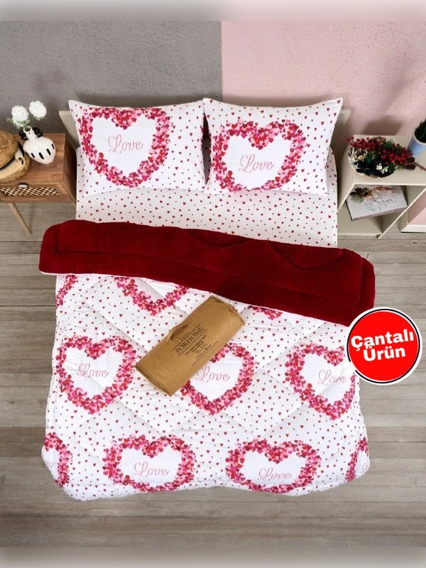 Çift Kişilik Çift Taraflı Lüx Welsoft Elit Yorgan - LOVE BORDO