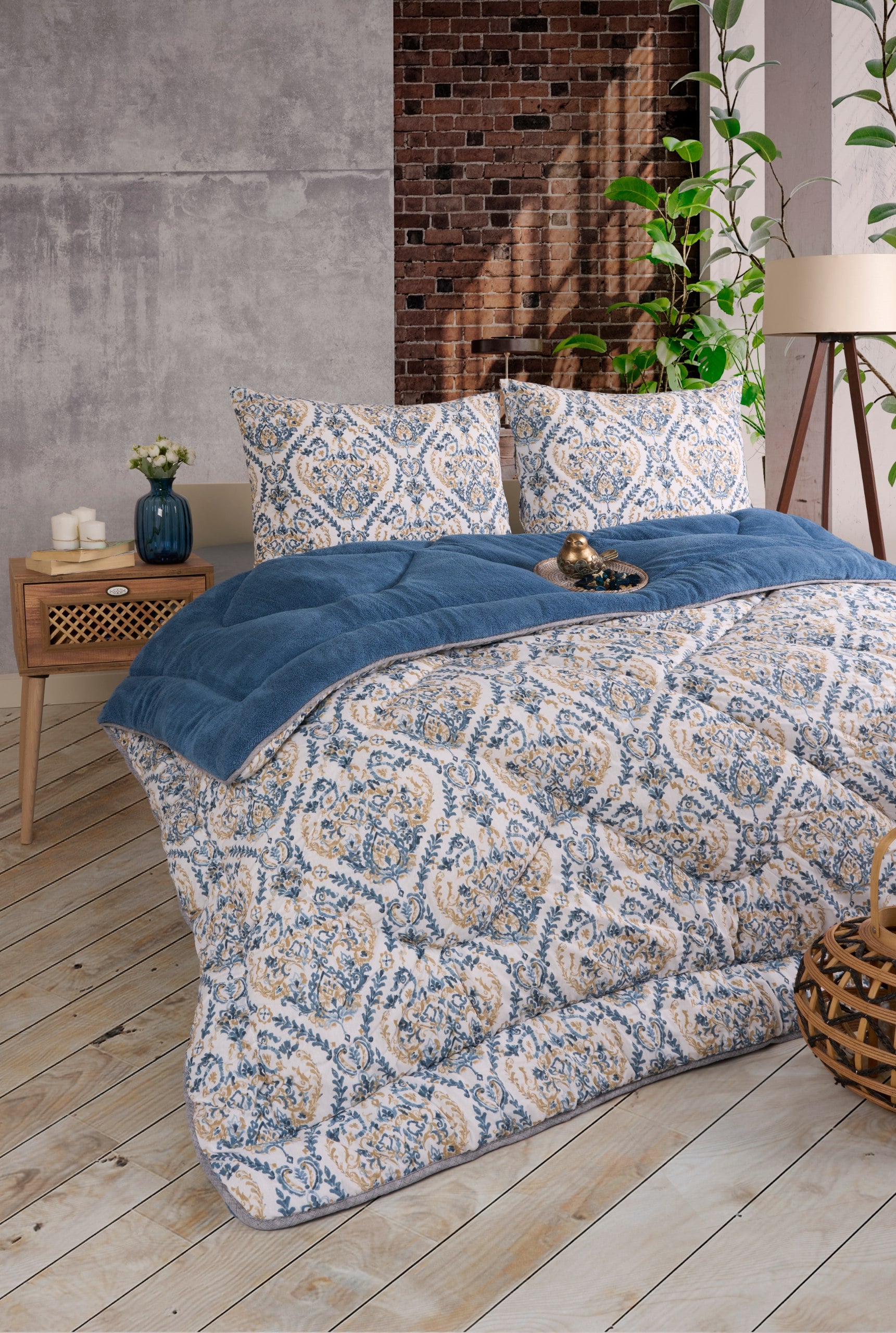 Çift Kişilik Çift Taraflı Lüx Welsoft Elit Yorgan Seti - AKSU İNDİGO