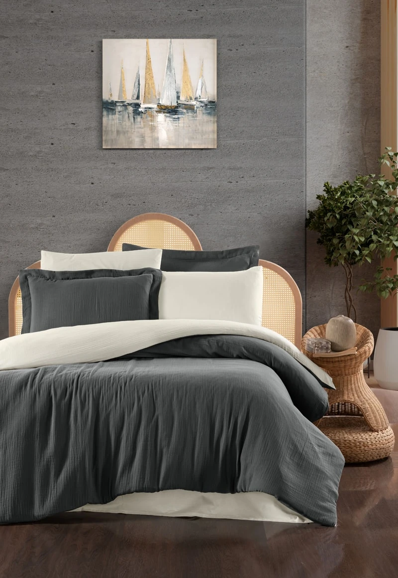 MÜSLİN SERİES ÇİFT KİŞİLİK NEVRESİM TAKIMI - ANTRASİT