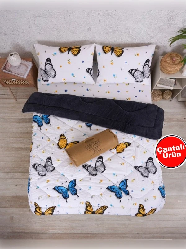 Çift Kişilik Çift Taraflı Lüx Welsoft Elit Yorgan - KELEBEK FÜME