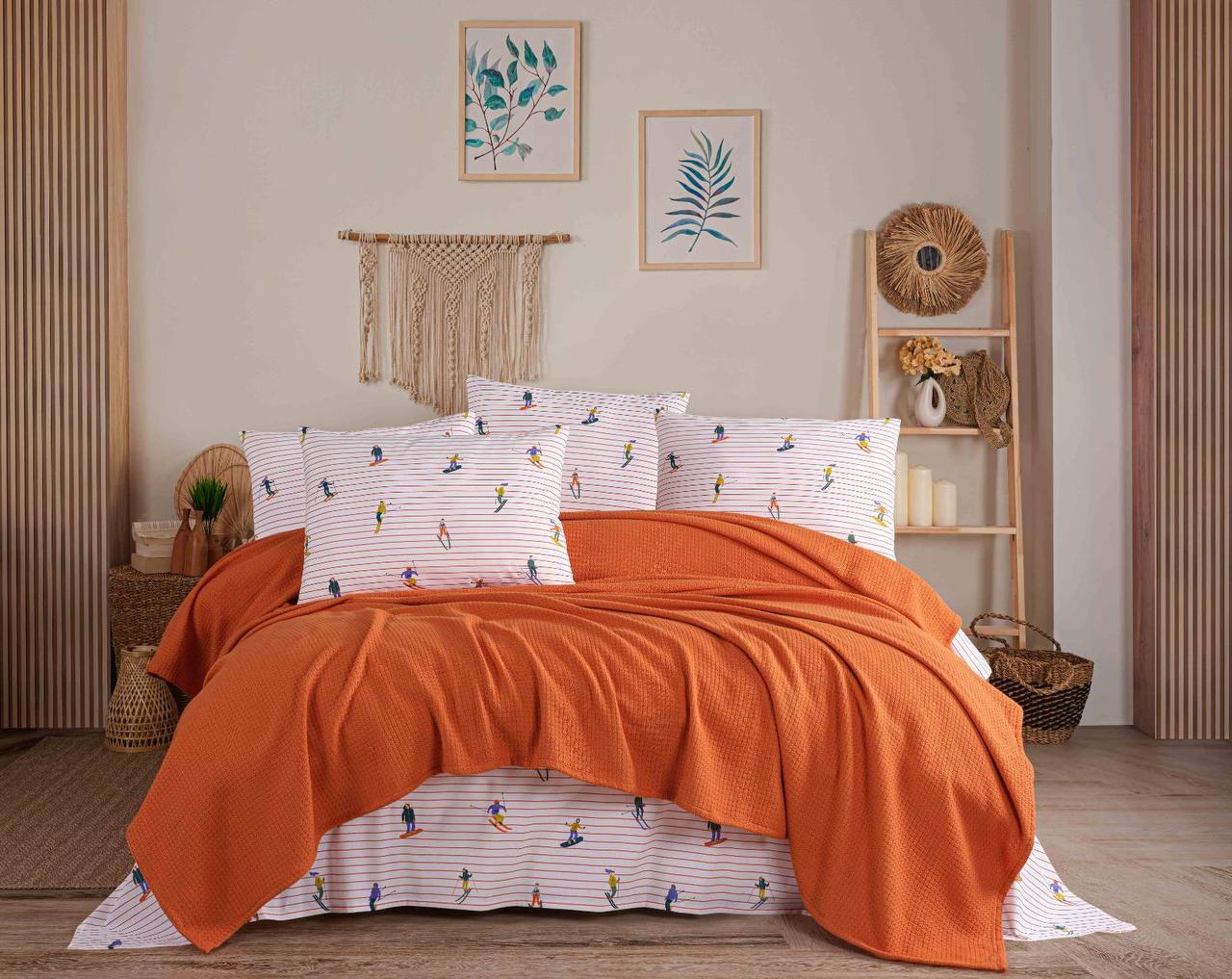 Çift Kişilik Battal Boy % 100 Pamuklu Pike Takımı - KİREMİT