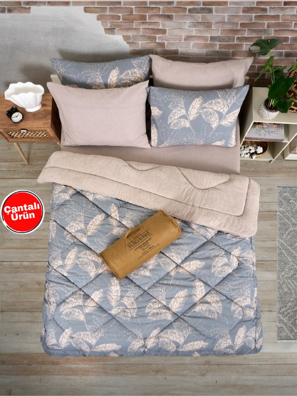 Çift Kişilik Uyku Seti Welsoft Uyku Seti  Çift Taraflı  Lüx Welsoft Yorgan ve  Battal Lastikli Çarşaflı - ARINA BEJ