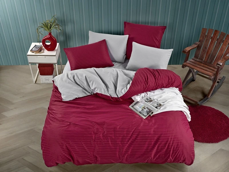 Çift Kişilik Pamuk Saten Nevresim Takımı Kırmızı