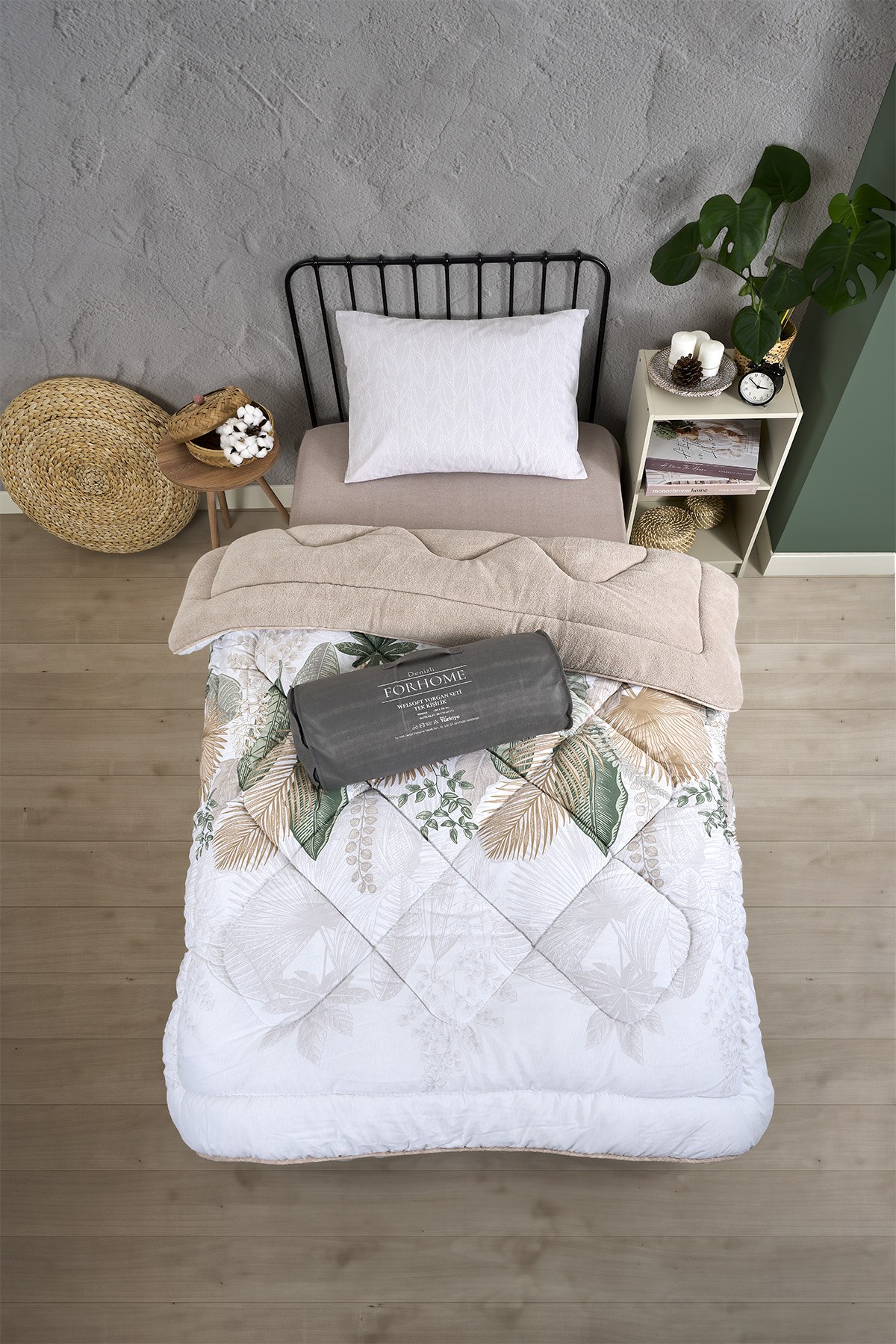 Tek Kişilik Yorgan Çift Taraflı Lüx Welsoft  Elit Yorgan Pofuduk Yumuşak Yorgan ve Yastık Kılıfı - ALENA BEJ