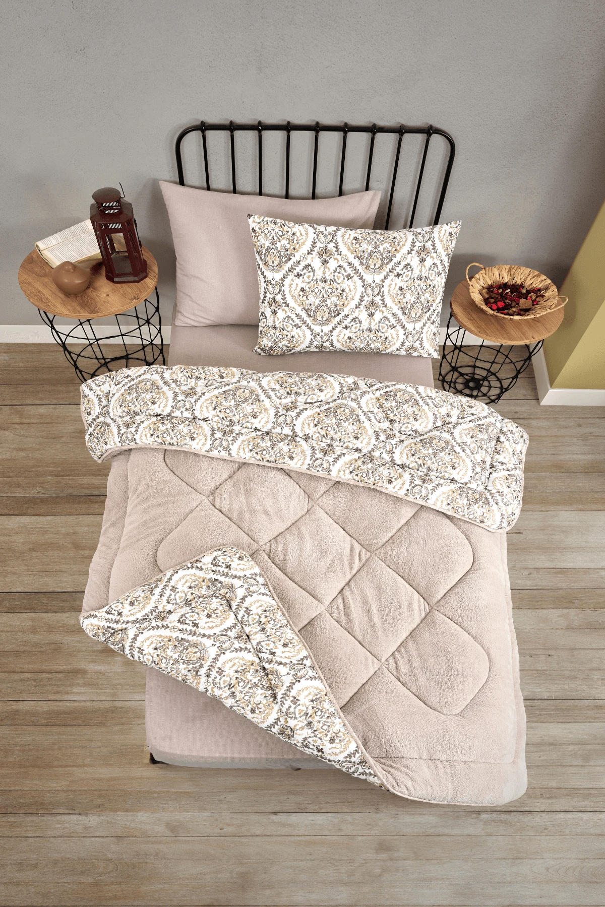 Tek Kişilik Uyku Seti Çift Taraflı Wellsoft Pofuduk Polar Yorgan Yastık Kılıfı ve 100x200 Lastikli Çarşaf