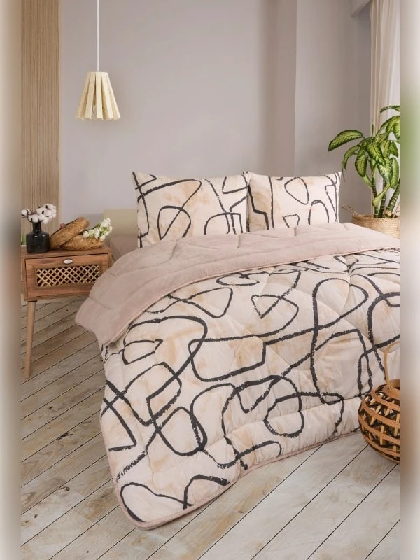 Çift Kişilik Çift Taraflı Lüx Welsoft Elit Yorgan Seti - EFEKT BEJ