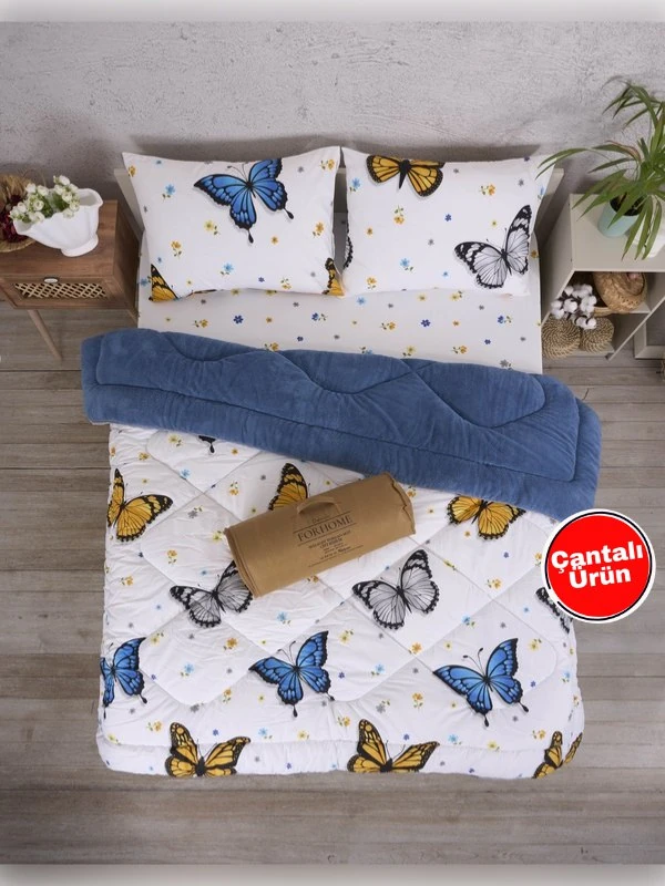 Çift Kişilik Çift Taraflı Lüx Welsoft Elit Yorgan - KELEBEK İNDİGO