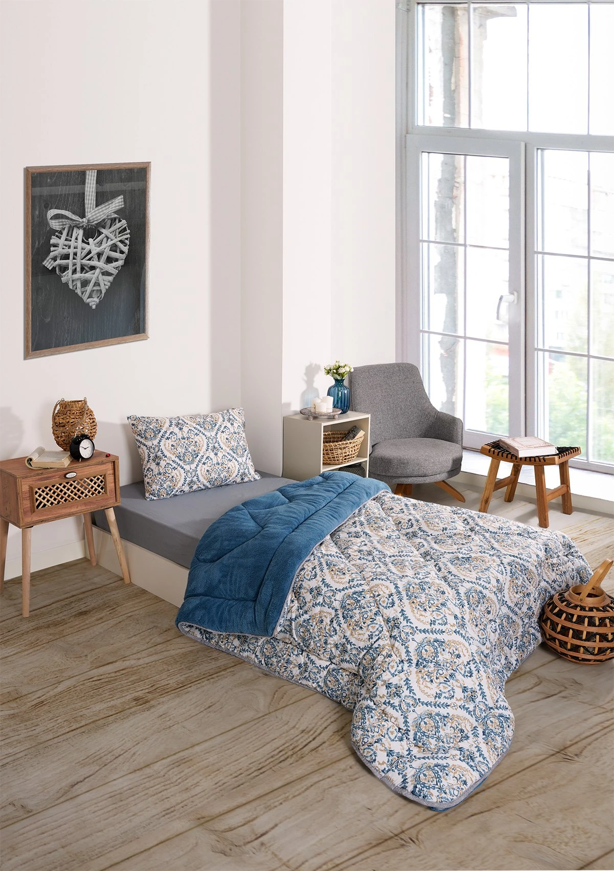 Tek Kişilik Yorgan Çift Taraflı Lüx Welsoft  Elit Yorgan Pofuduk Yumuşak Yorgan ve Yastık Kılıfı - AKSU İNDİGO