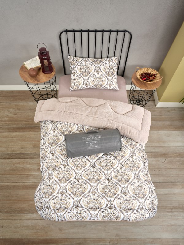 Tek Kişilik Yorgan Çift Taraflı Lüx Welsoft  Elit Yorgan Pofuduk Yumuşak Yorgan ve Yastık Kılıfı - AKSU BEJ