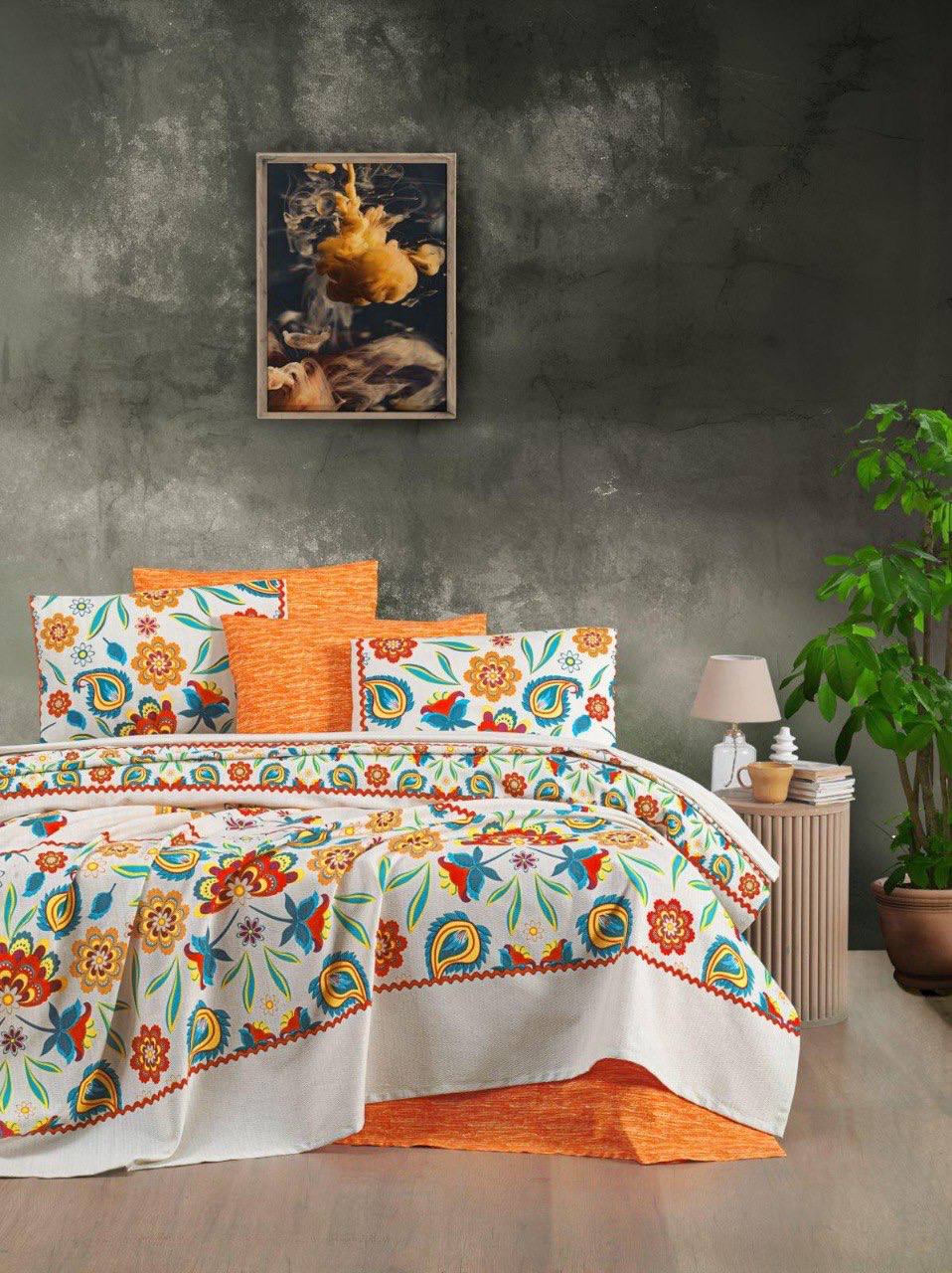 Çift Kişilik Pamuklu Baskılı Tek Pike - KARNAVAL