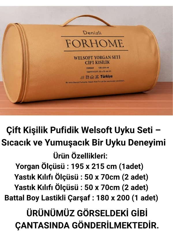 Çift Kişilik Uyku Seti Welsoft Uyku Seti  Çift Taraflı  Lüx Welsoft Yorgan ve  Battal Lastikli Çarşaflı
