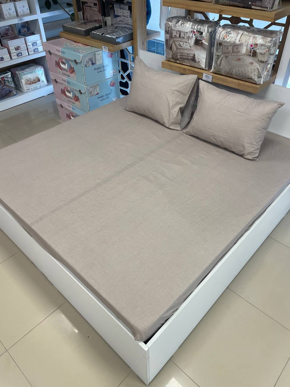 180*200 +30 Derinlikli Çift Kişilik Pamuklu Lastikli Çarşaf - BEJ