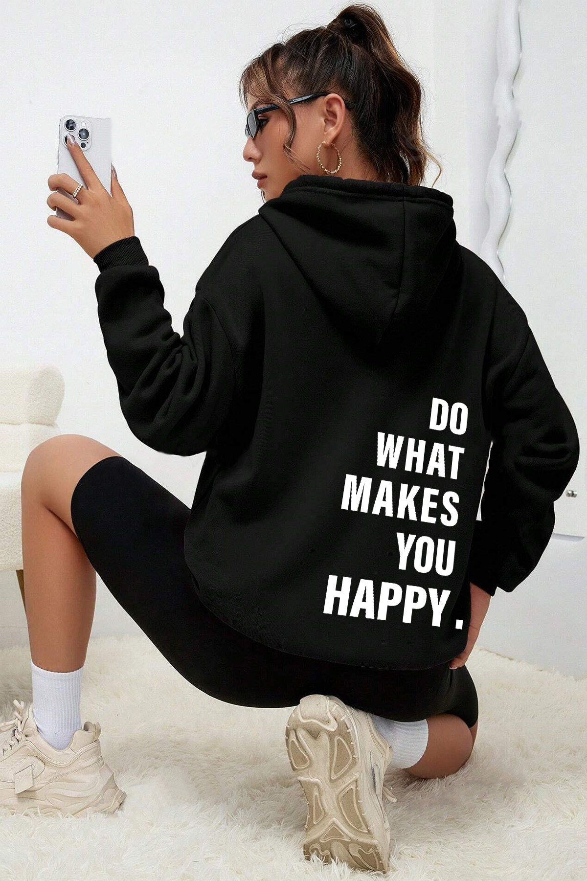 Do What Makes You Happy Baskılı Unisex Oversize Sweatshirt