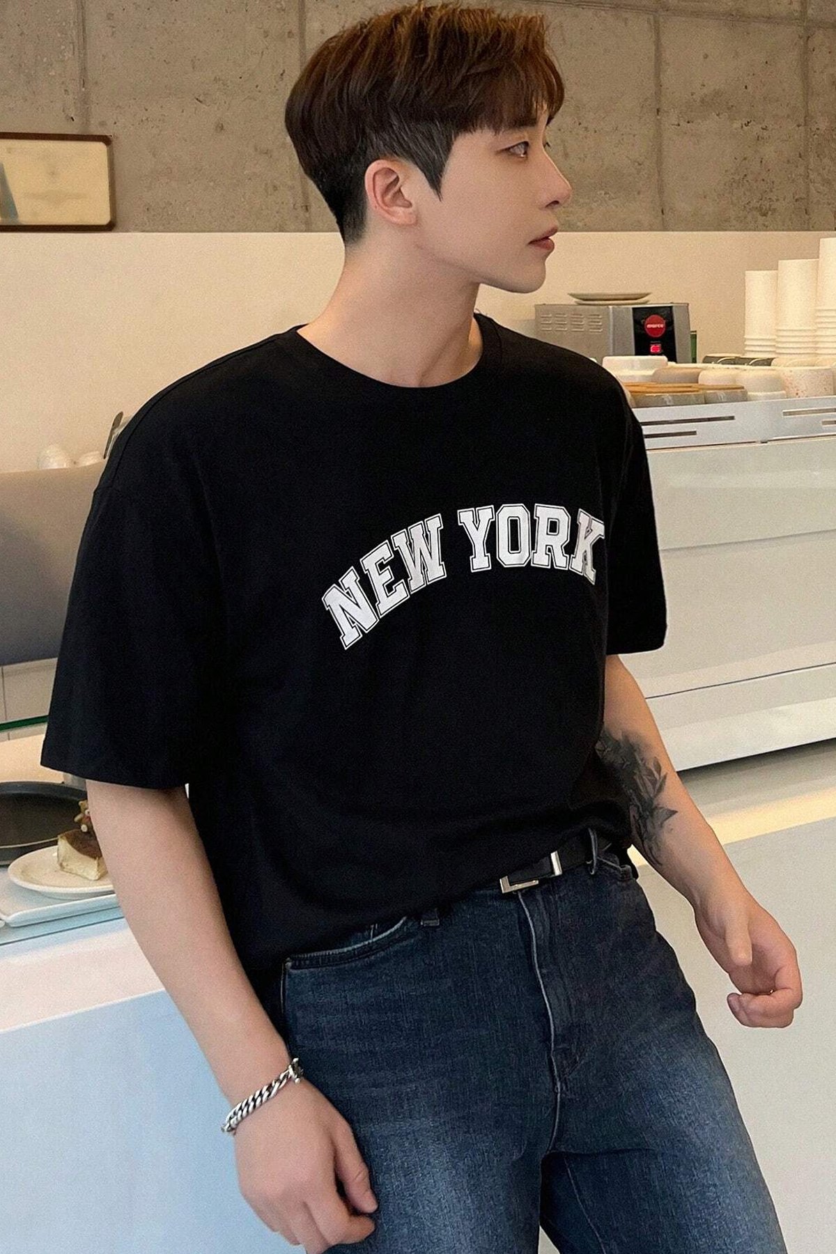 Erkek New York Baskılı Oversize Tshirt