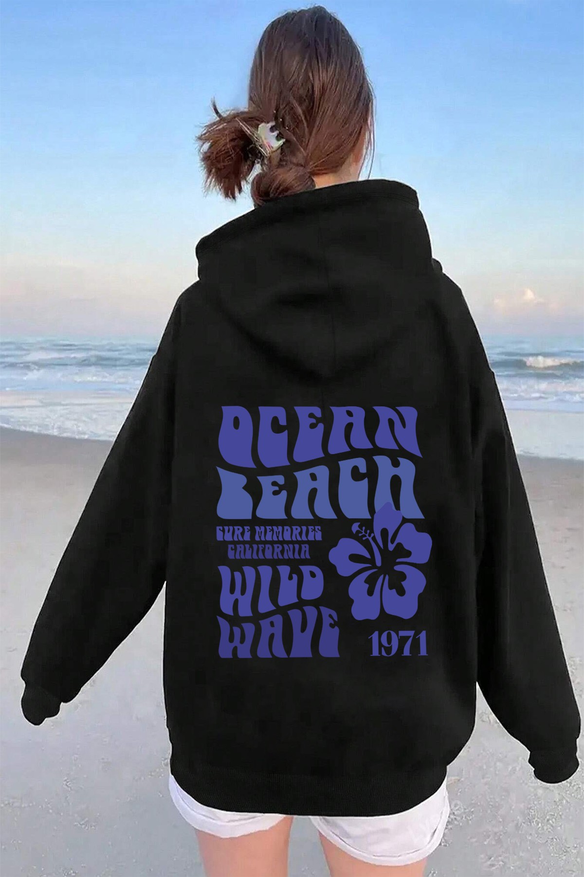 Ocean Beach Baskılı Oversize Sweatshirt