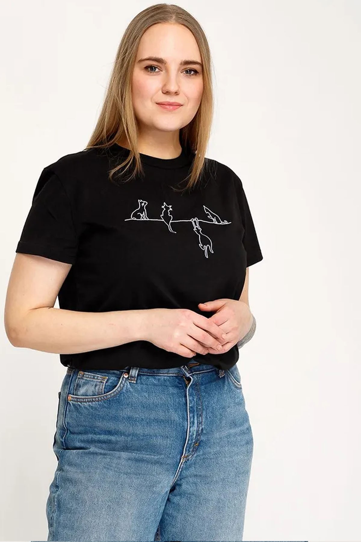 Unisex Kedi Baskılı Oversize Tshirt