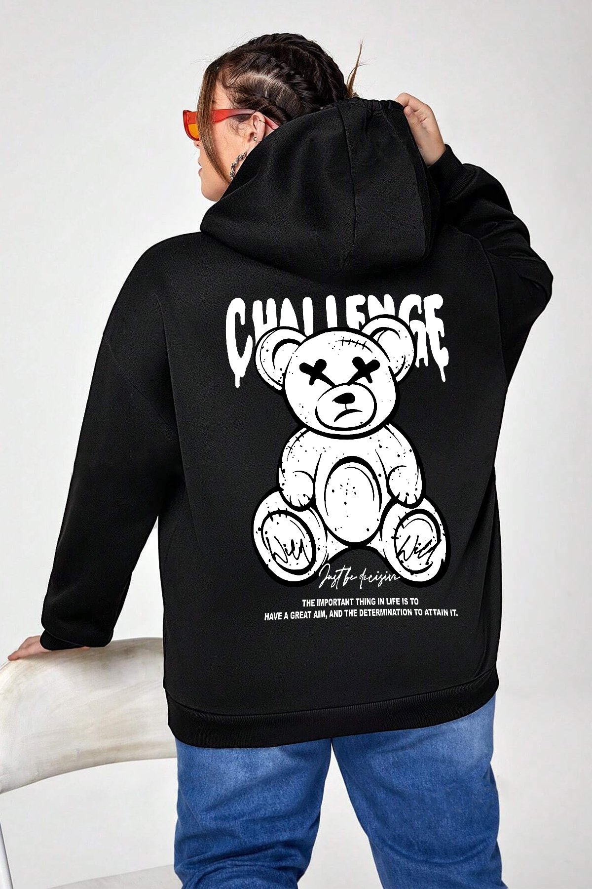 Challange Bear Baskılı Oversize Sweatshirt