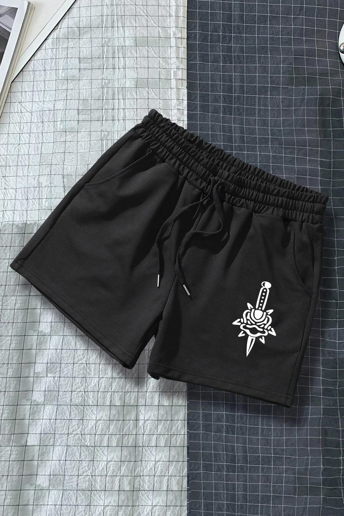 Tasarım Baskılı Pamuk Unisex Penye Short