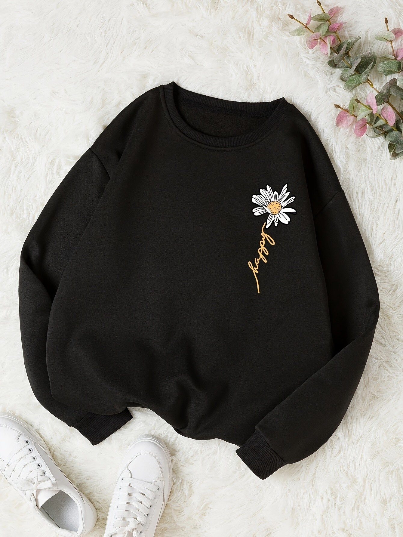 Unisex Papatya Baskılı Oversize Sweatshirt