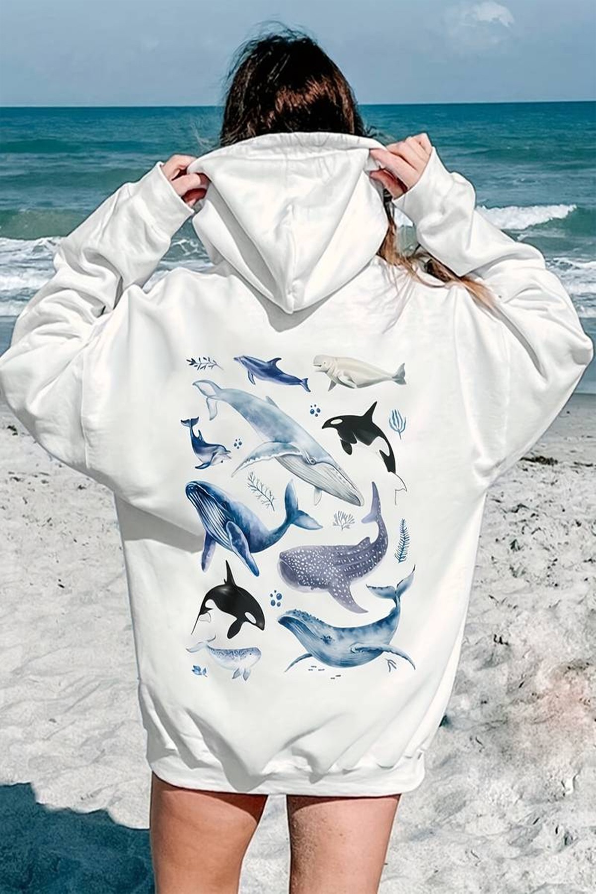 Whales Baskılı Oversize Sweatshirt