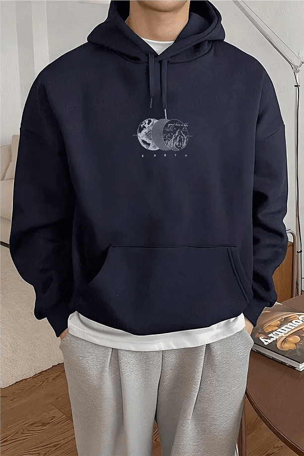 Unisex Earth Baskılı Oversize Sweatshirt