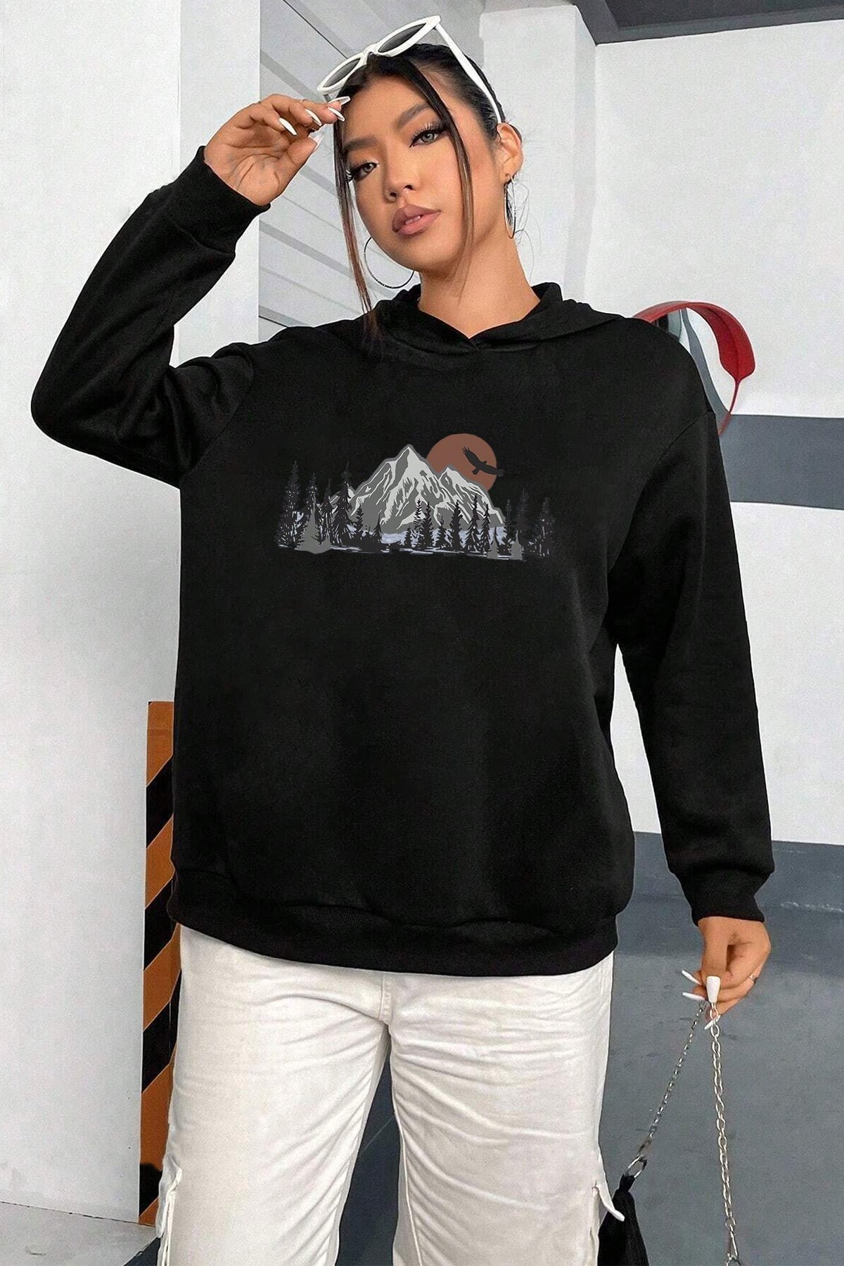 Mountain Baskılı Oversize Sweatshirt