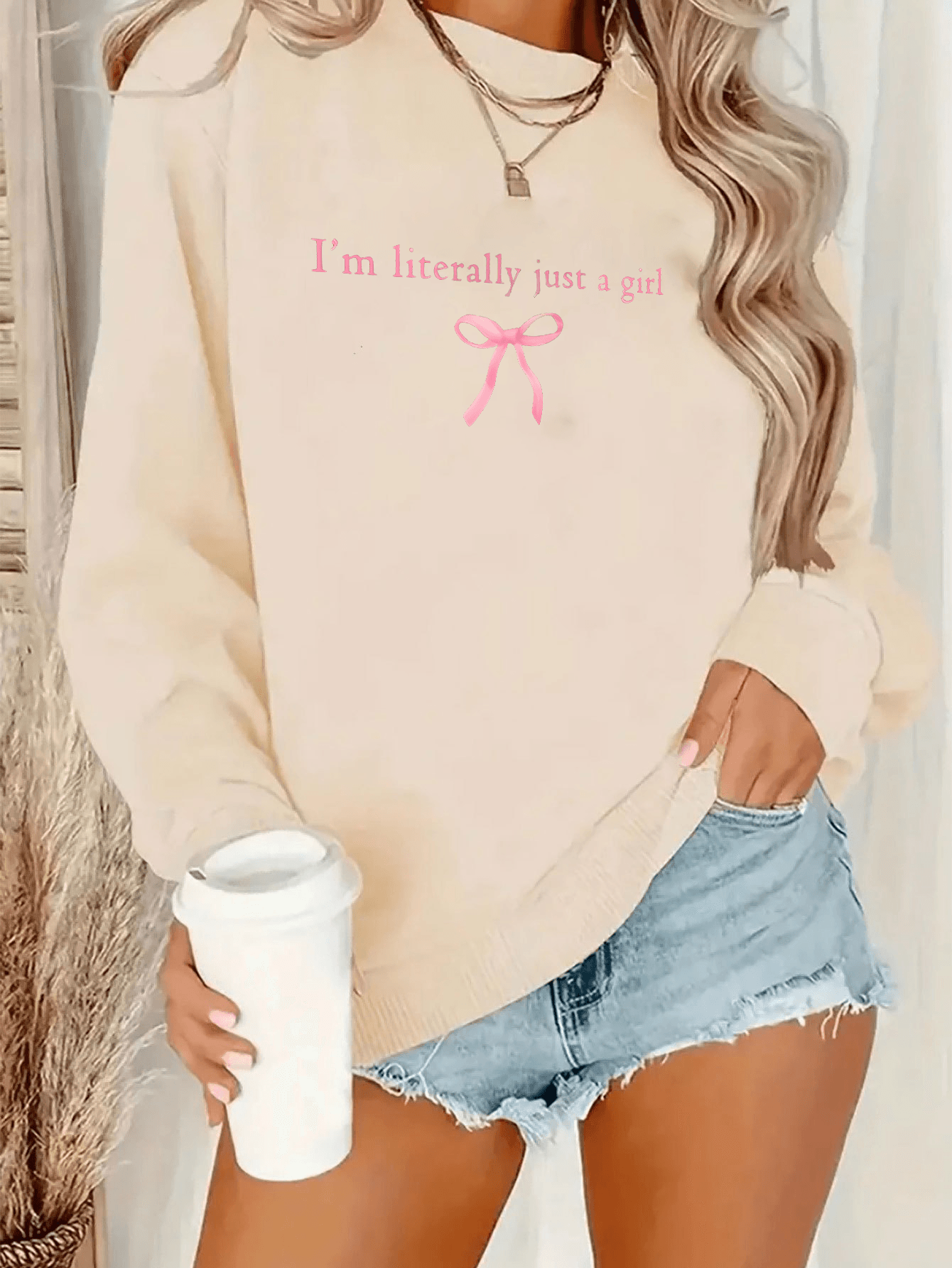 Unisex I'm Literally Just a Girl Baskılı Oversize Sweatshirt