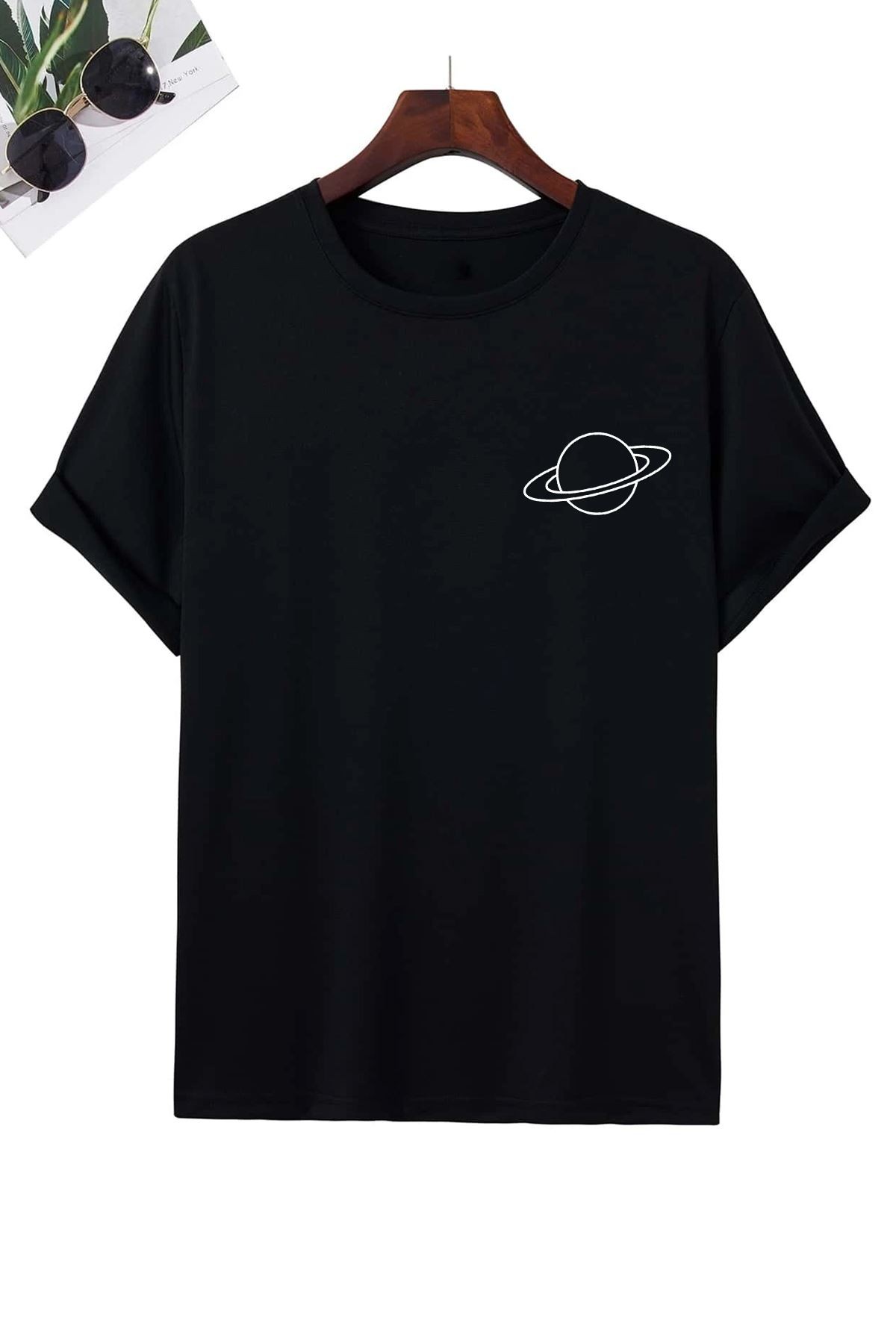 Unisex Saturn Baskılı T-shirt