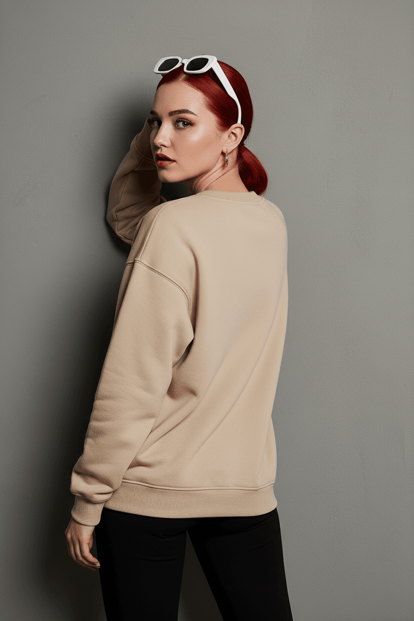 Unisex Cherry Tree Baskılı Oversize Bisiklet Yaka Sweatshirt