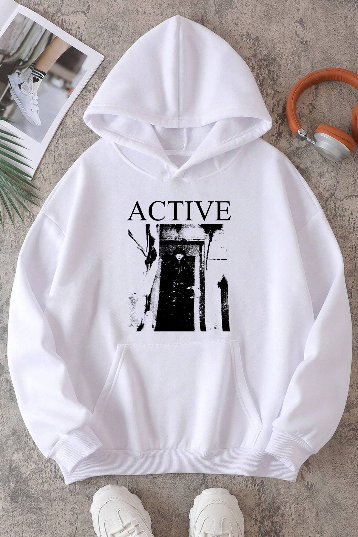 Active Baskılı Oversize Sweatshirt