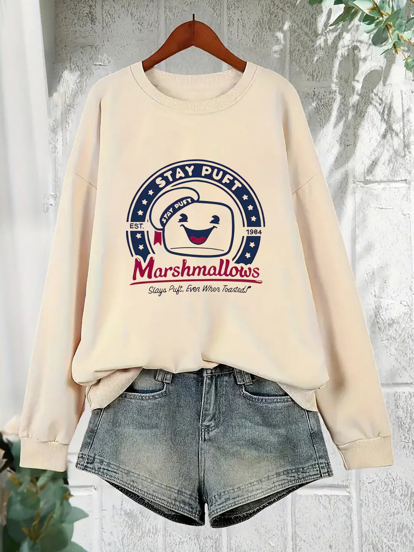 Unisex Sevimli Marshmallows Baskılı Oversize Sweatshirt