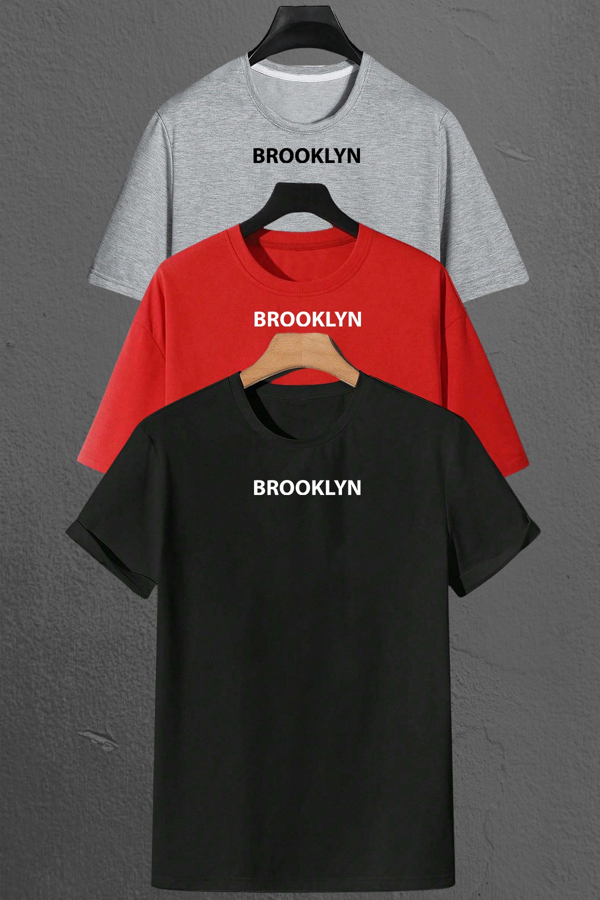 Brooklyn Baskılı Unisex Oversize 3'lü T-shirt Paketi