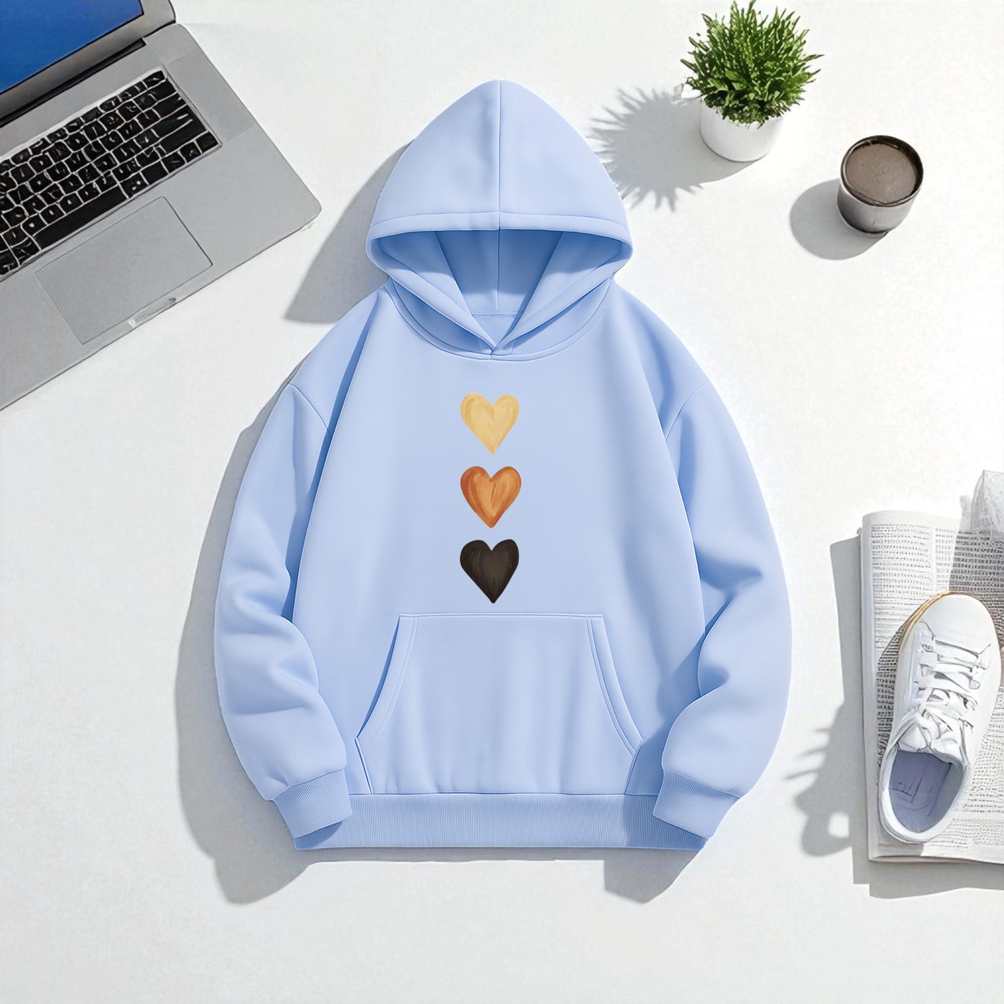 Unisex Sirali Kalp Baskılı Oversize Sweatshirt