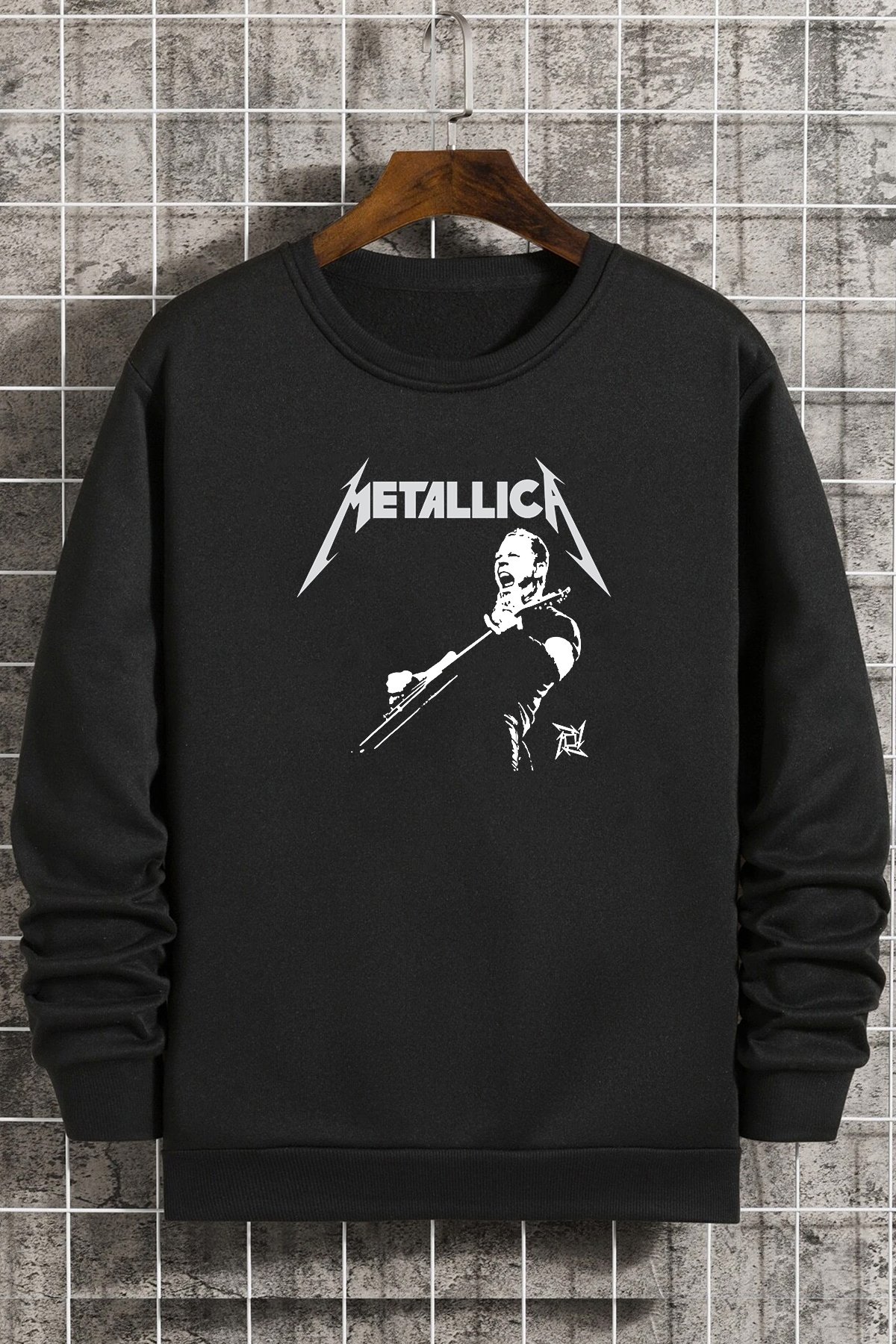 Unisex Metalica Baskılı Bisiklet Yaka Sweatshirt