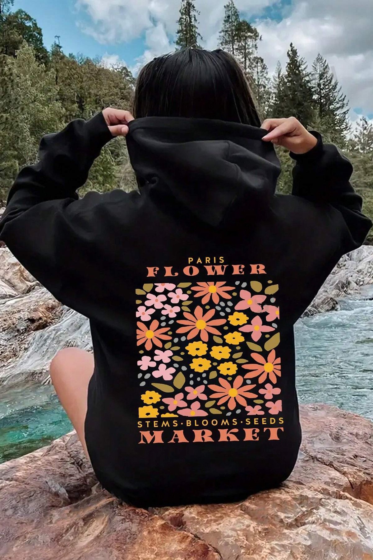 Flower Baskılı Oversize Sweatshirt