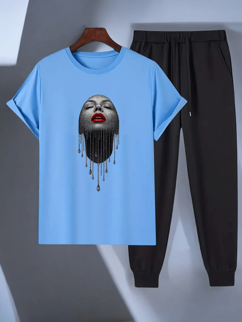 Unisex Pırlantalı Kadın Portresi Tasarım Basklı Tshirt Eşofman Takımı