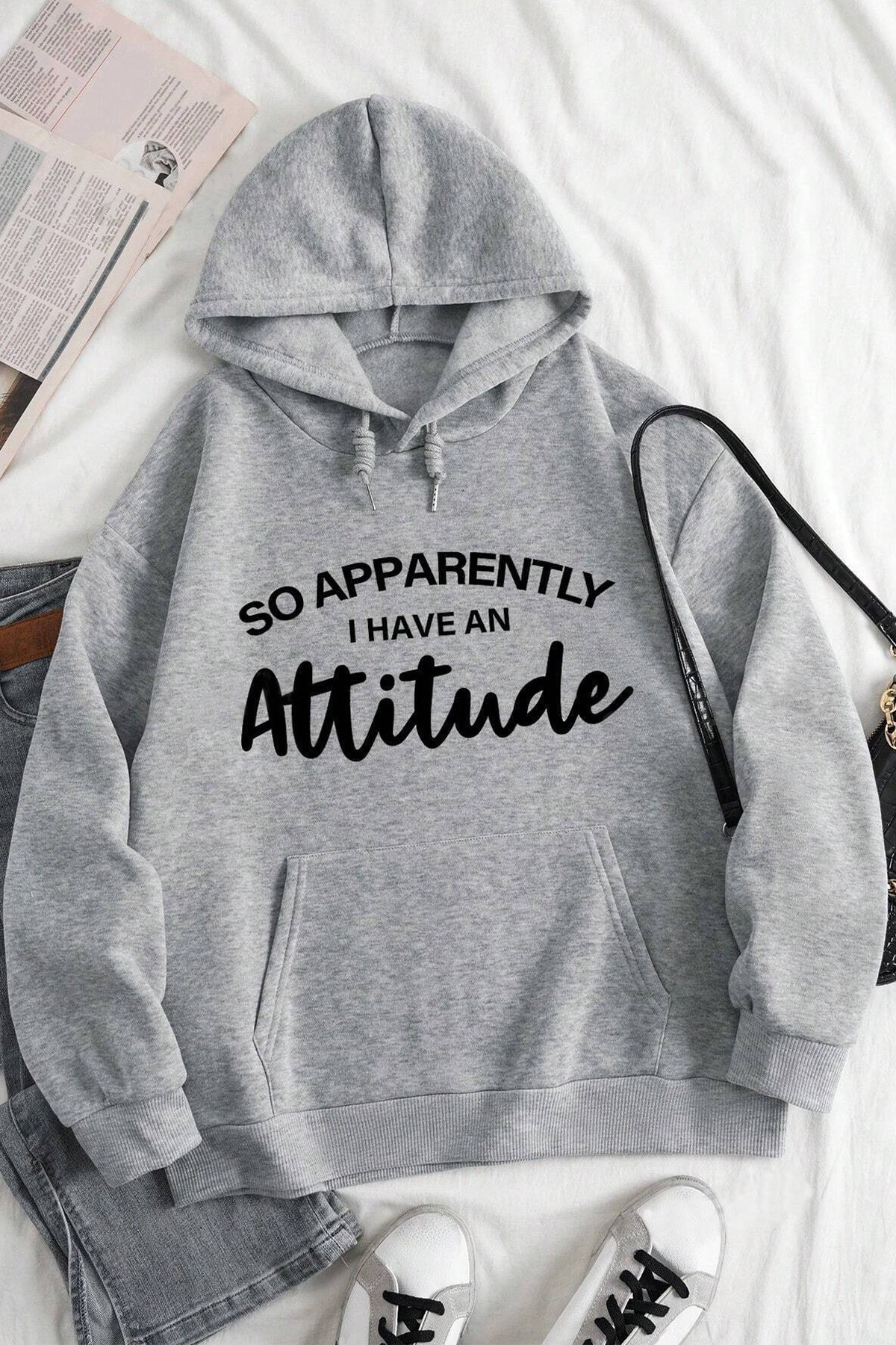 Attitude Baskılı Oversize Sweatshirt