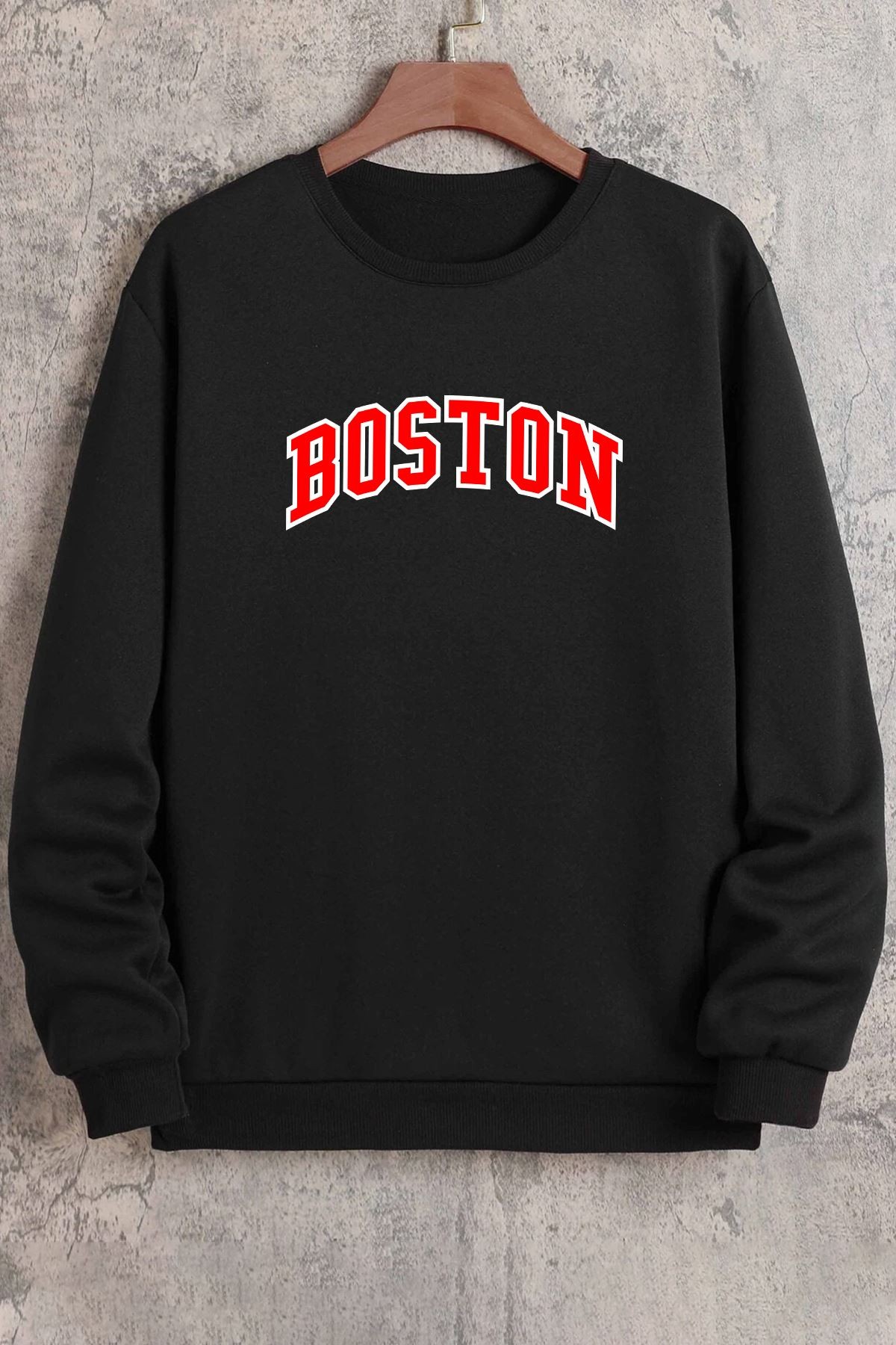 Unisex Boston Bisiklet Yaka Sweatshirt