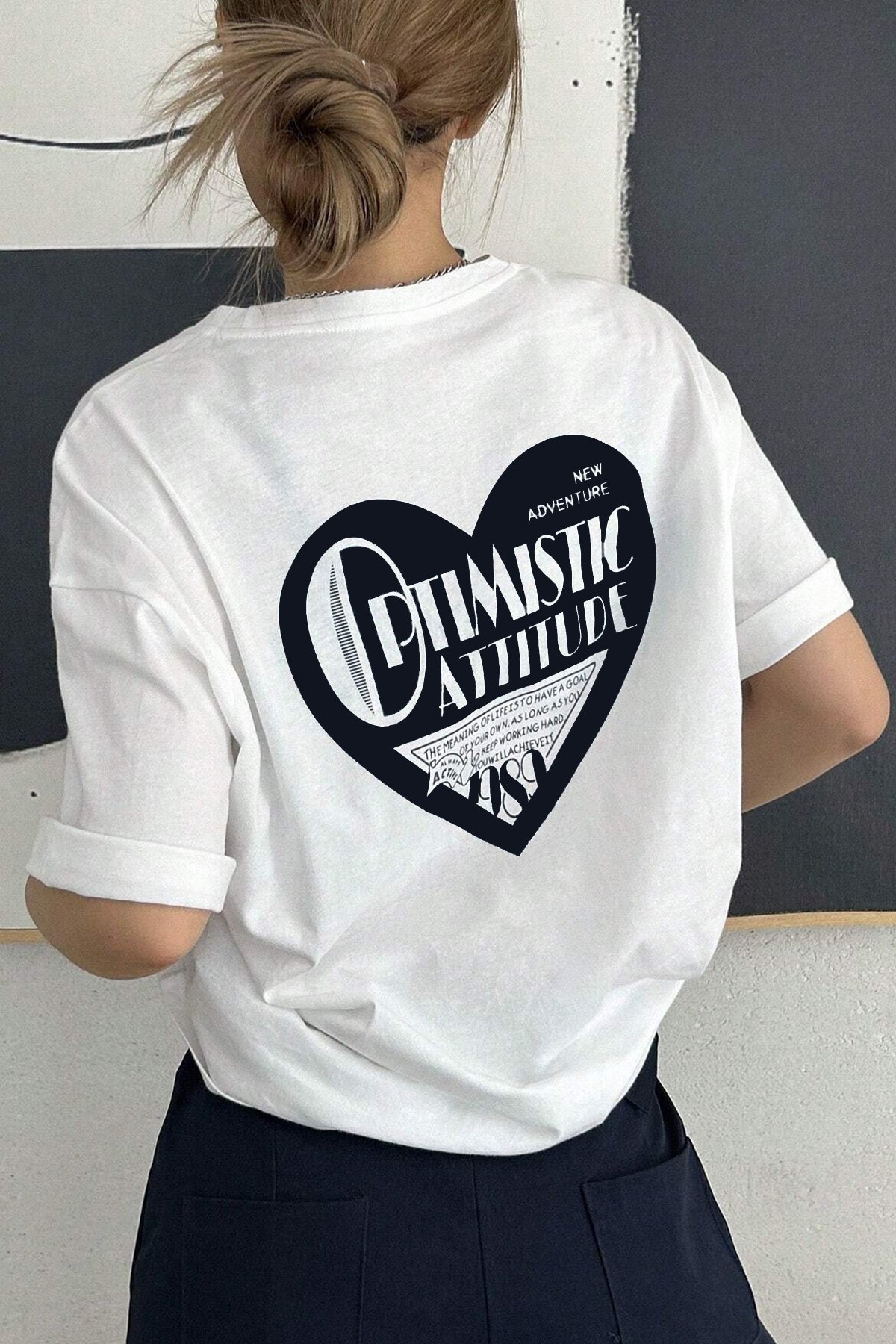 Unisex Optimistic Baskılı Tasarım Tshirt