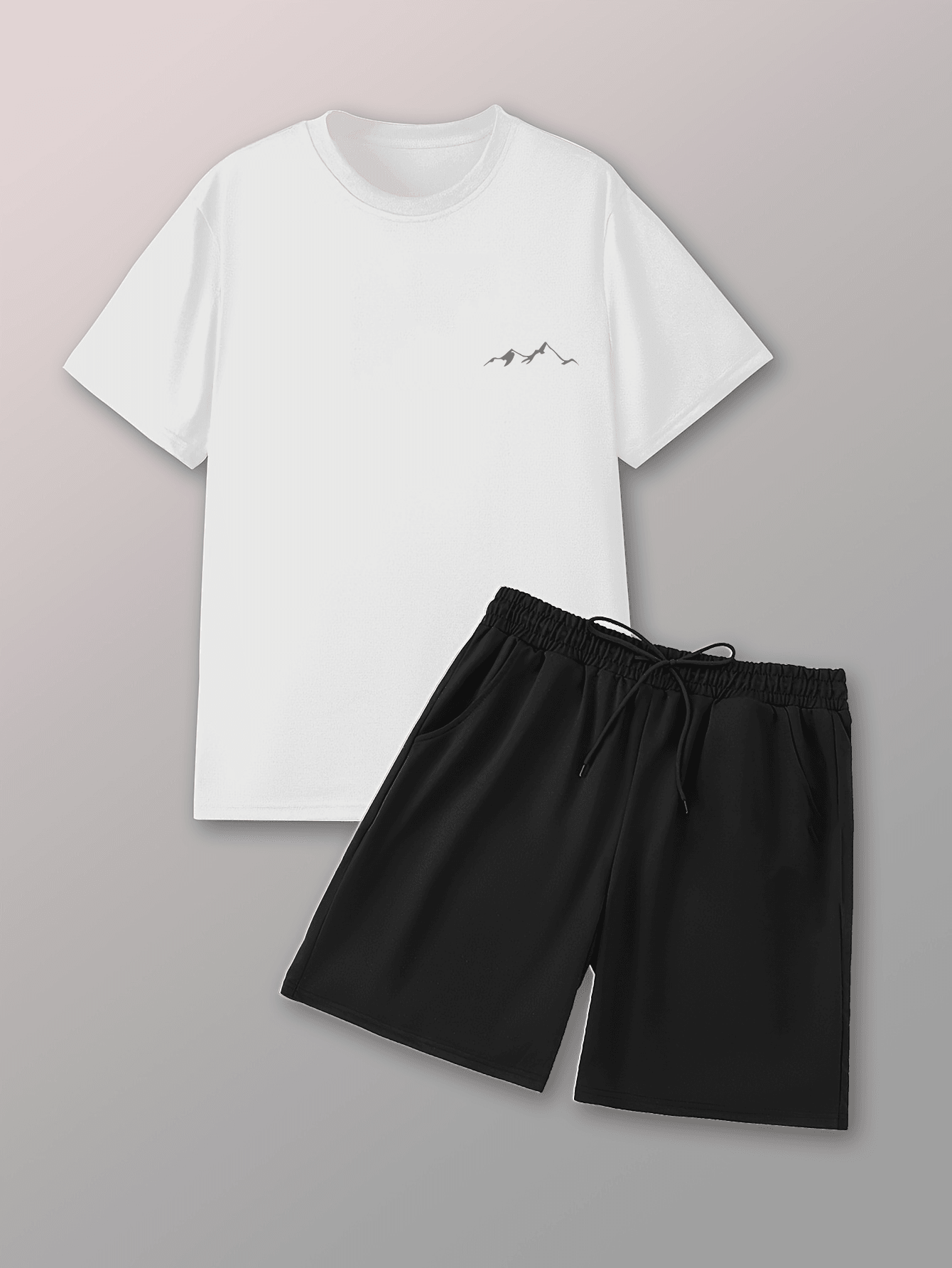 Unisex Dağ (Kahve) Tasarım Basklı Tshirt Şort Takımı