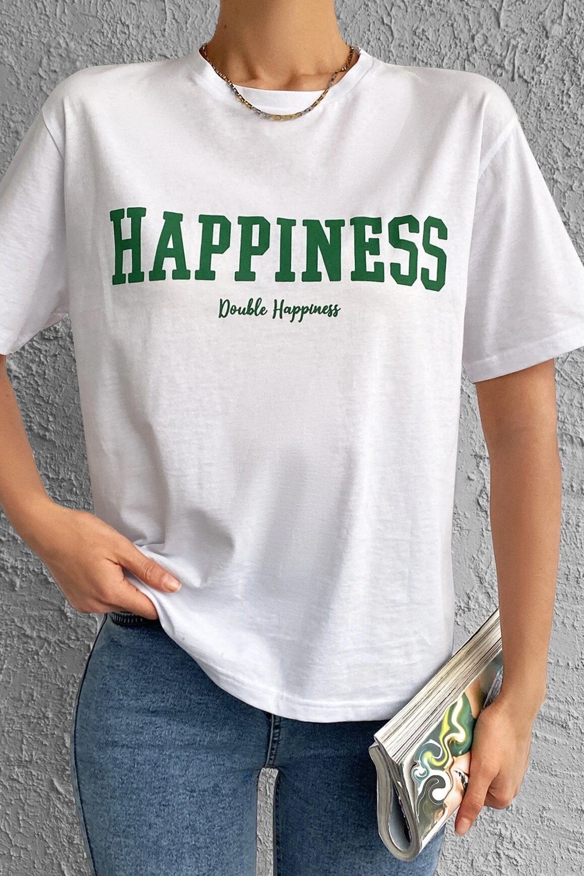 Unisex Happiness Baskılı Tasarım Tshirt