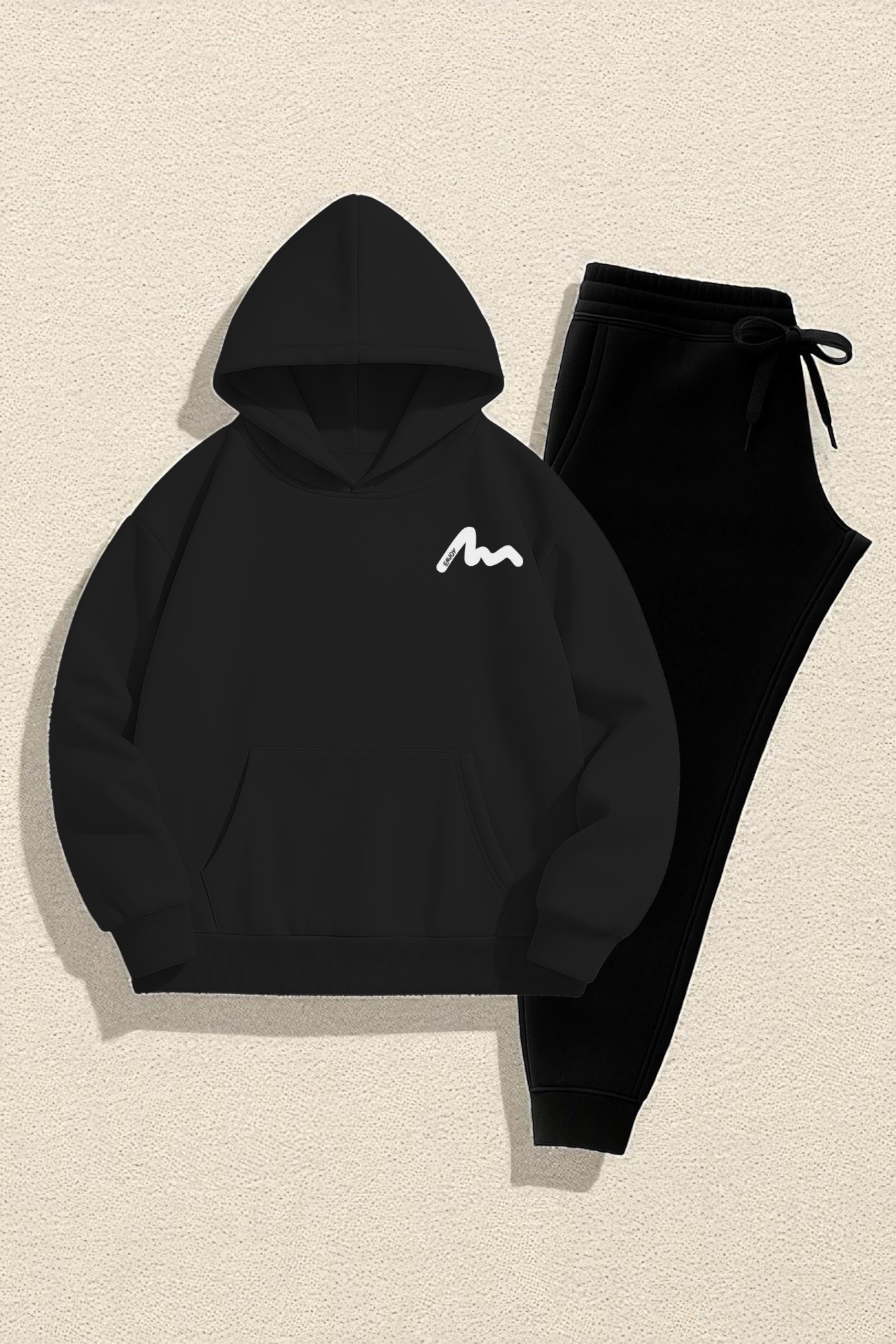 Unisex Enjoy Baskılı Tasarım Oversize Sweatshirt Eşofman Takım